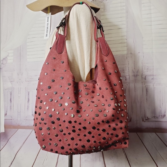 Dkny Handbags - New DKNY burgundy silver studs bag suede purse  new (WOT)